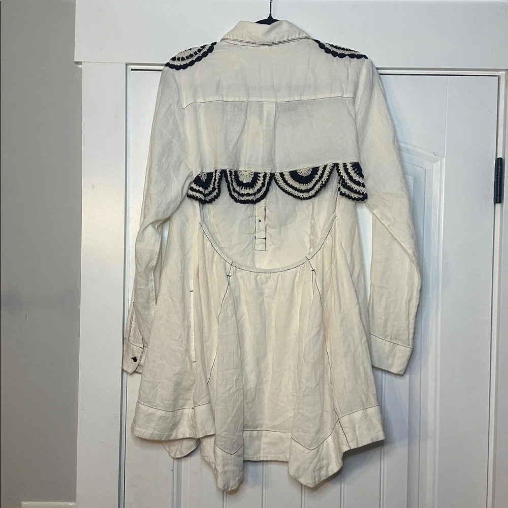 Free People RARE Size Medium Cream and‎ Black Embroidered Tunic Dress